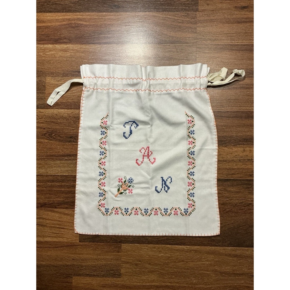 Embroidered Cloth Storage Bag With Drawstring "T. A. N" Bread Bag